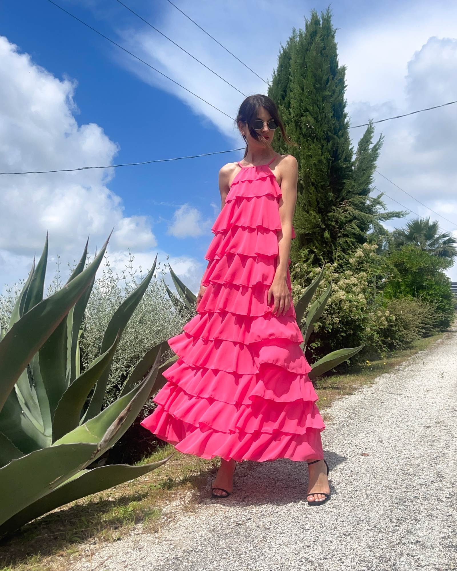 LONG DRESS AURORA HOT CORAL
