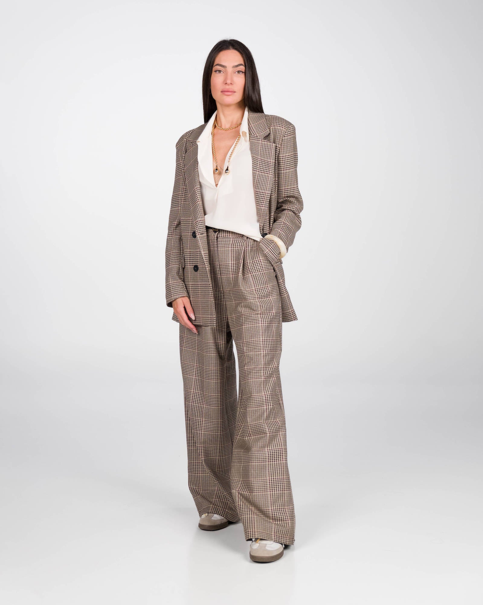 PANTALONE ANDREA CHECK TWEED BROWN