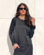 T-SHIRT SATIN NORA MANICA LUNGA NERO