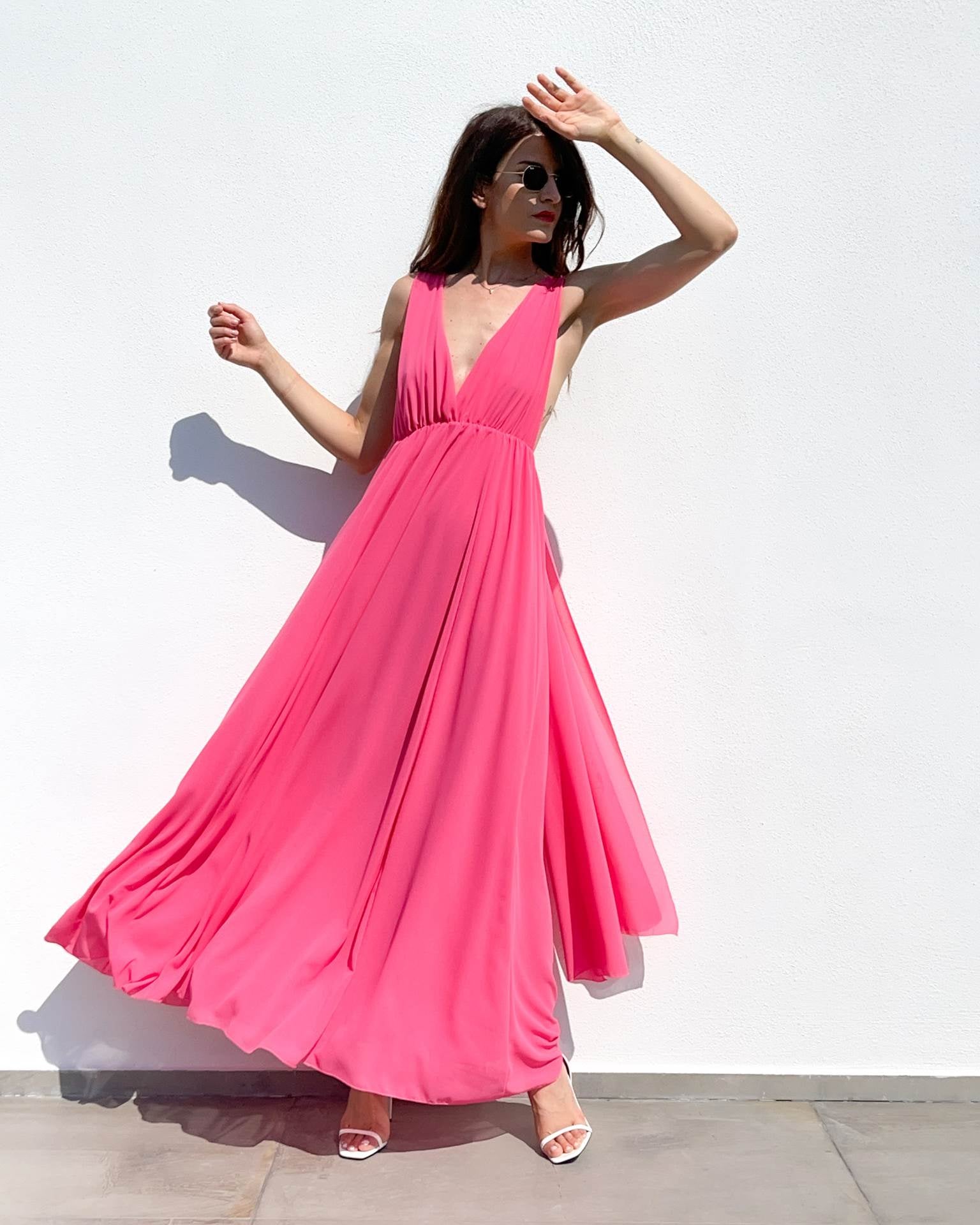 LONG DRESS MICHELLE HOT CORAL
