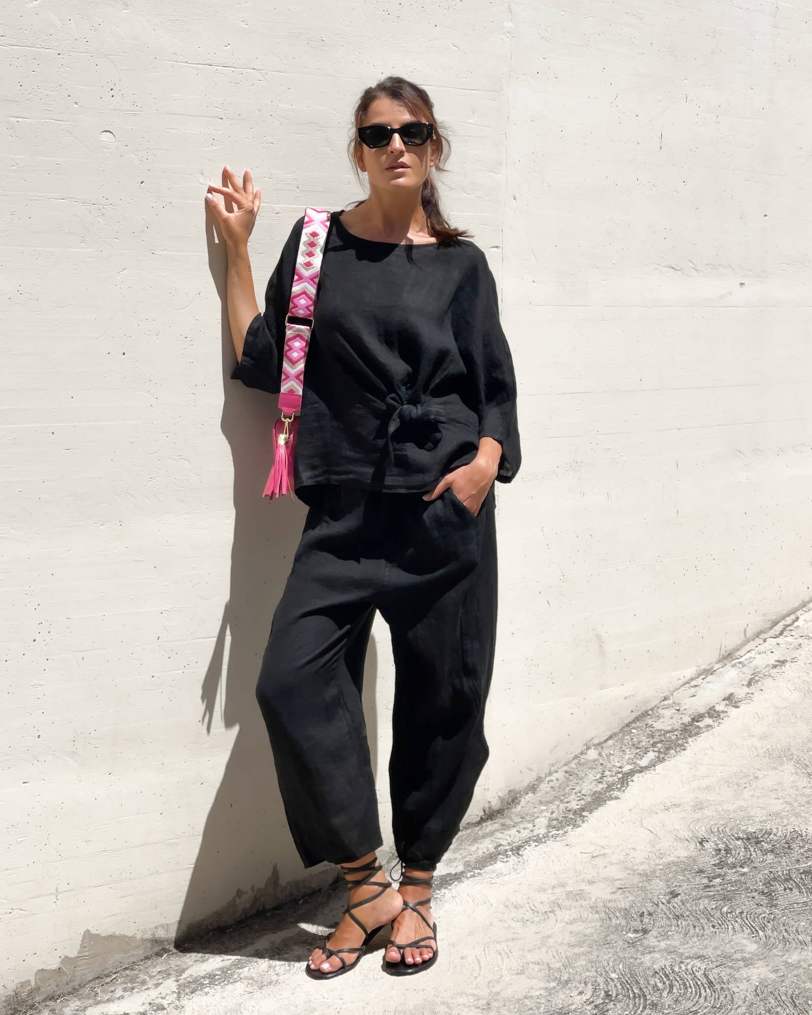 BLUSA PIPER FIOCCO IN LINO NERO