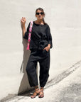 BLUSA PIPER FIOCCO IN LINO NERO