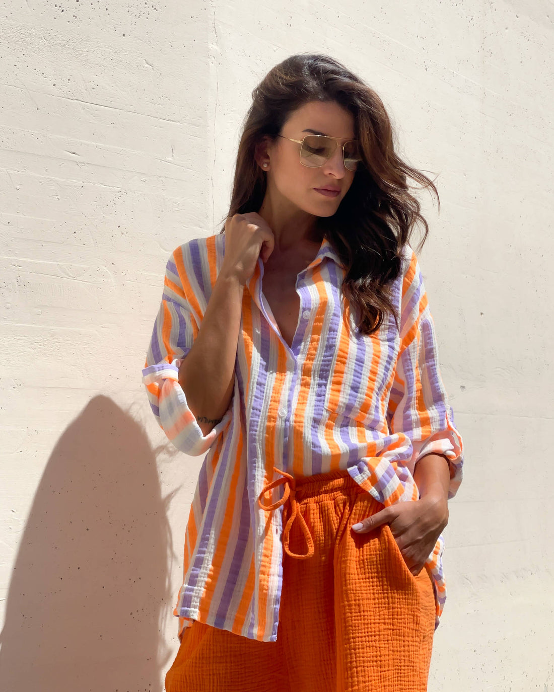 CAMICIA FORMENTERA IN GARZA DI COTONE VIOLA ARANCIO