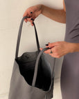 SHOPPER BAG IN PELLE ANTRACITE