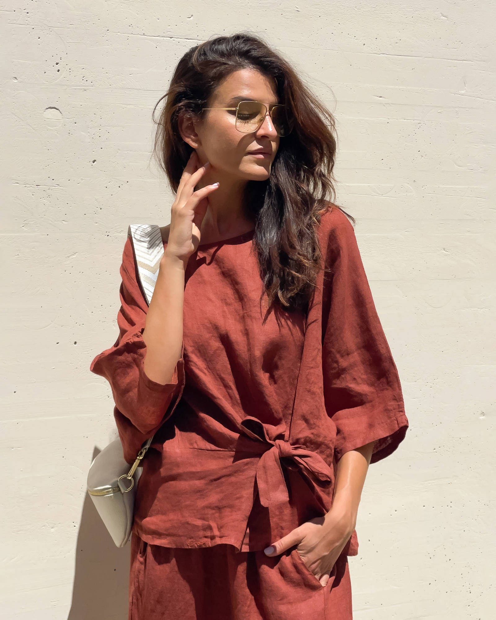 BLUSA PIPER FIOCCO IN LINO BRUCIATO