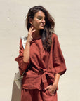 BLUSA PIPER FIOCCO IN LINO BRUCIATO