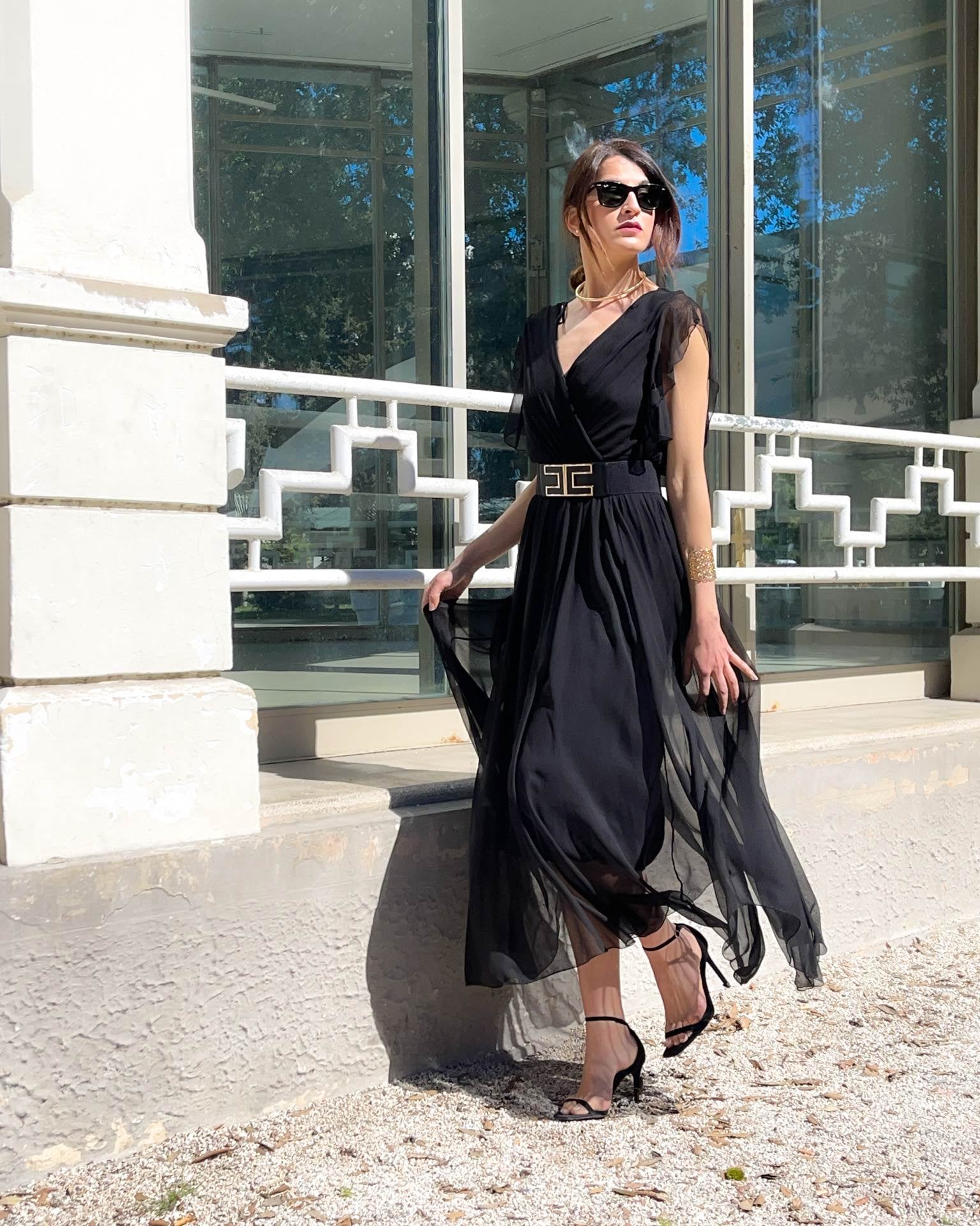 LONG DRESS VIENNA IN CREPON NERO