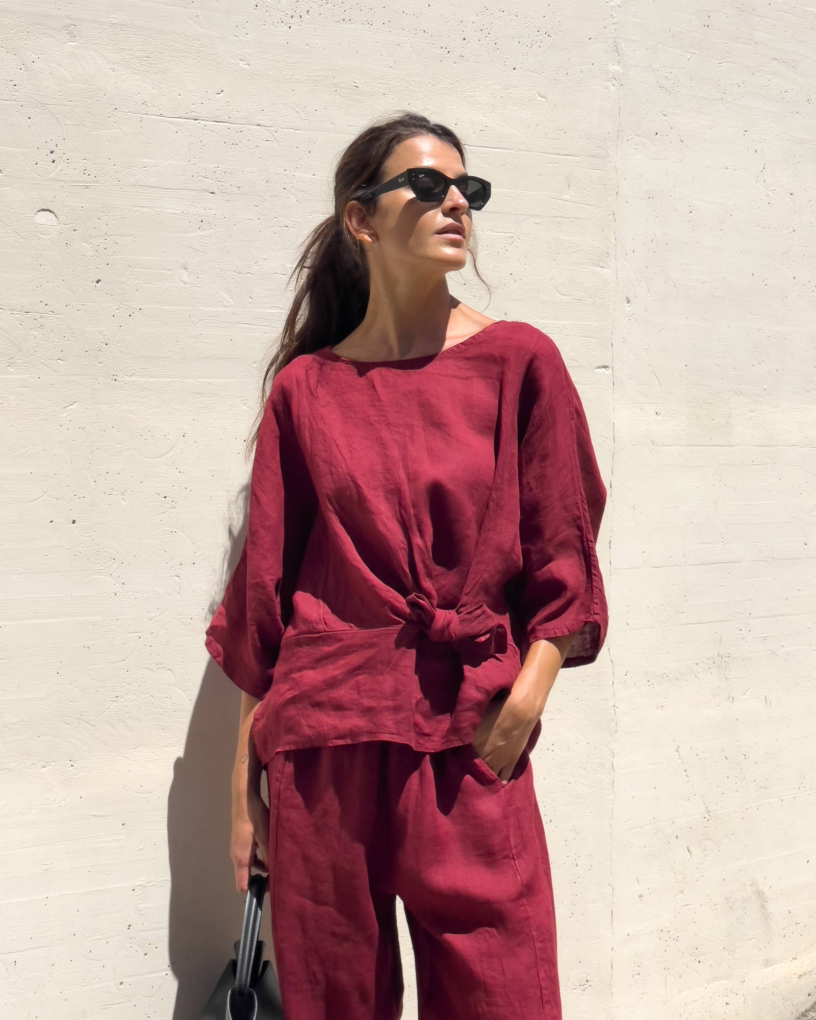 BLUSA PIPER FIOCCO IN LINO ROSSO INDIA