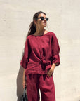 BLUSA PIPER FIOCCO IN LINO ROSSO INDIA