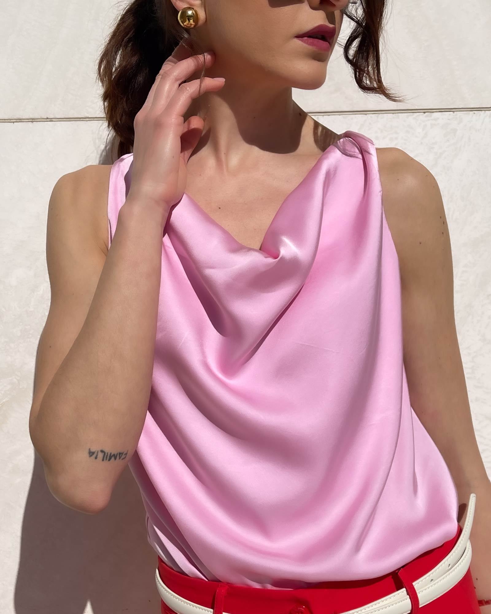 TOP IN VISCOSA E SETA ROSE