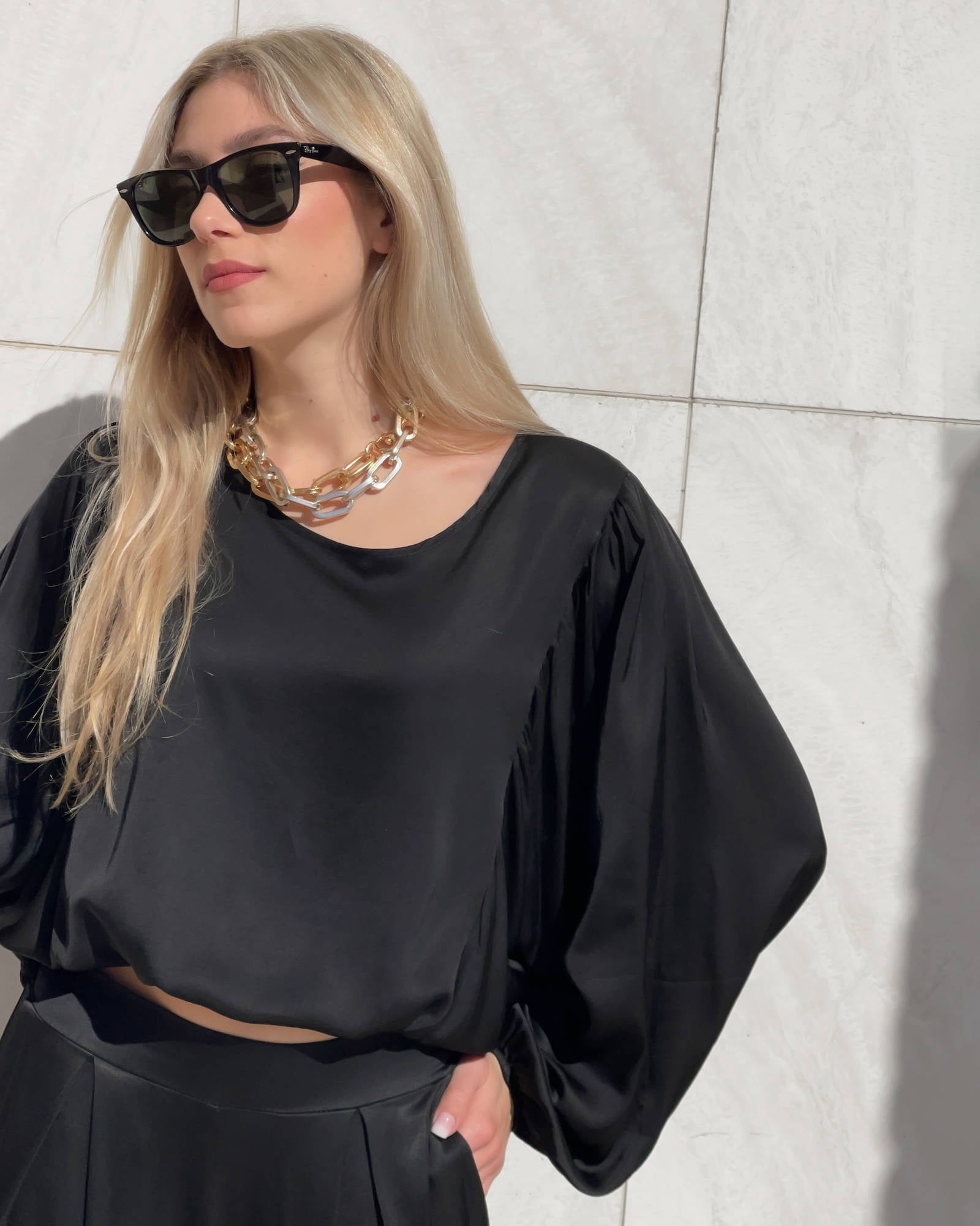 BLUSA SATIN JADE' NERO