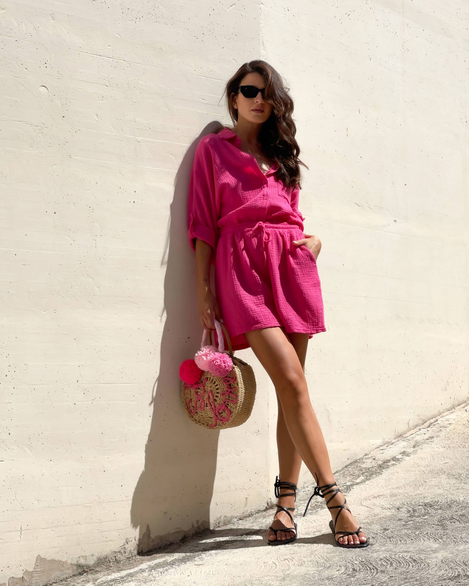 SHORT IBIZA IN GARZA DI COTONE FUCSIA