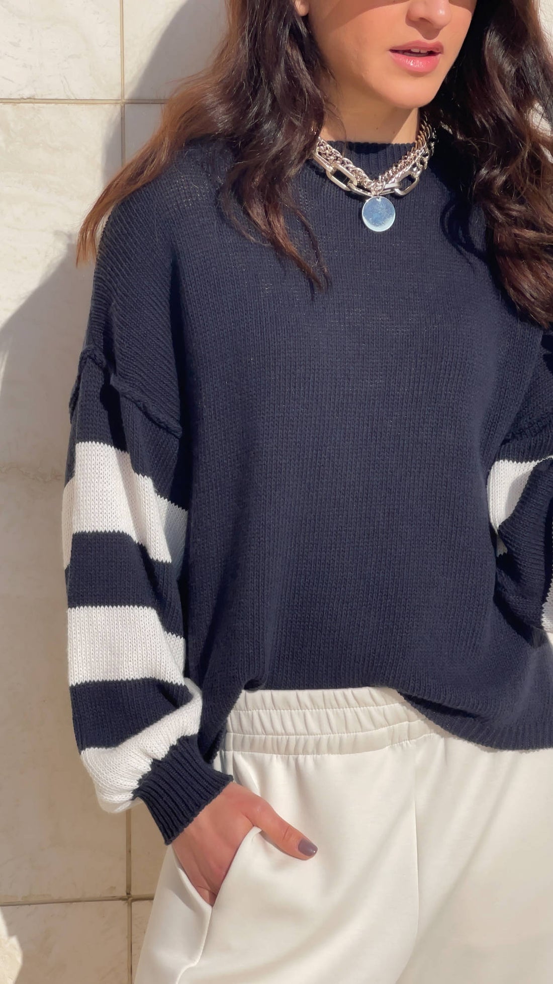 MAGLIA IN FILO RUBINA BLU PANNA