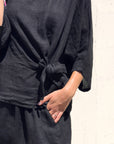 BLUSA PIPER FIOCCO IN LINO NERO