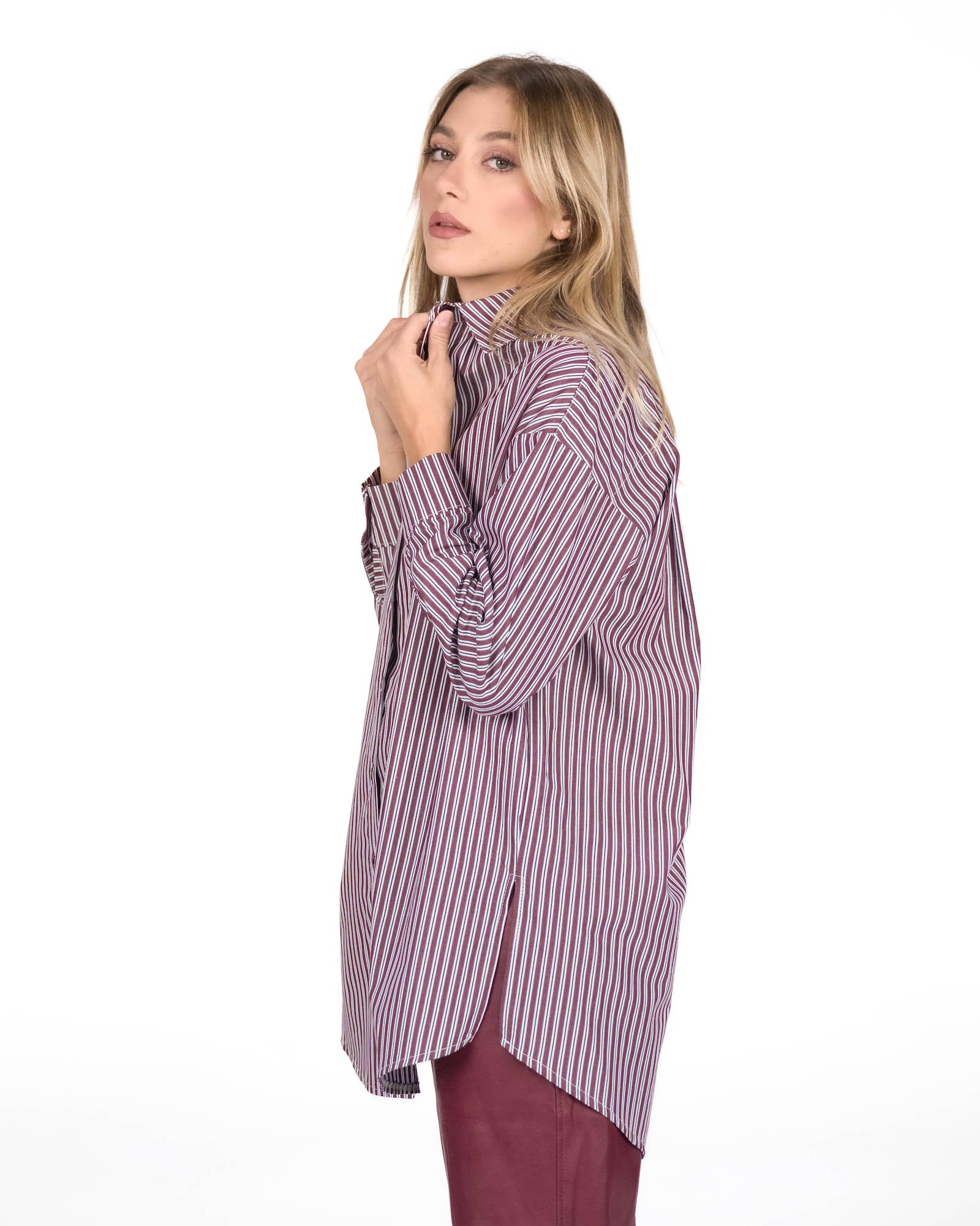 CAMICIA HEATHER RIGA BORDEAUX
