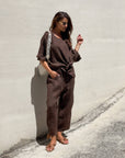 BLUSA PIPER FIOCCO IN LINO CAFFE'