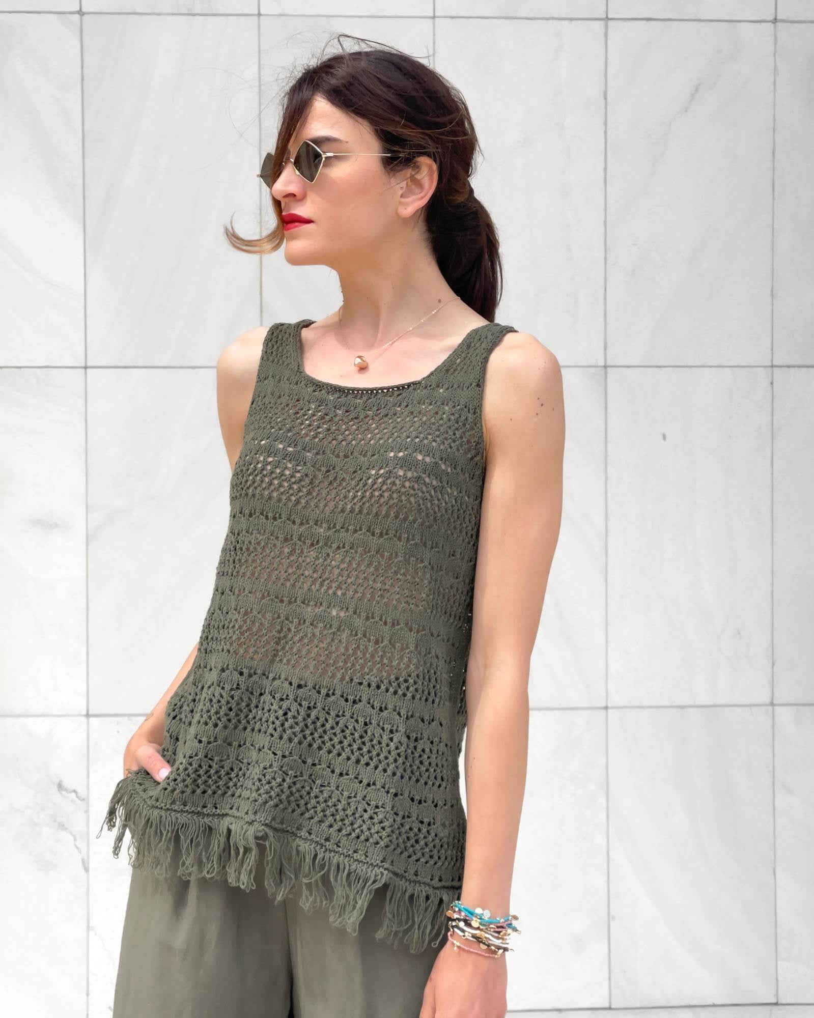 TOP CON FRANGE ANDYE OLIVE