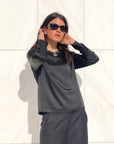 T-SHIRT SATIN NORA MANICA LUNGA NERO