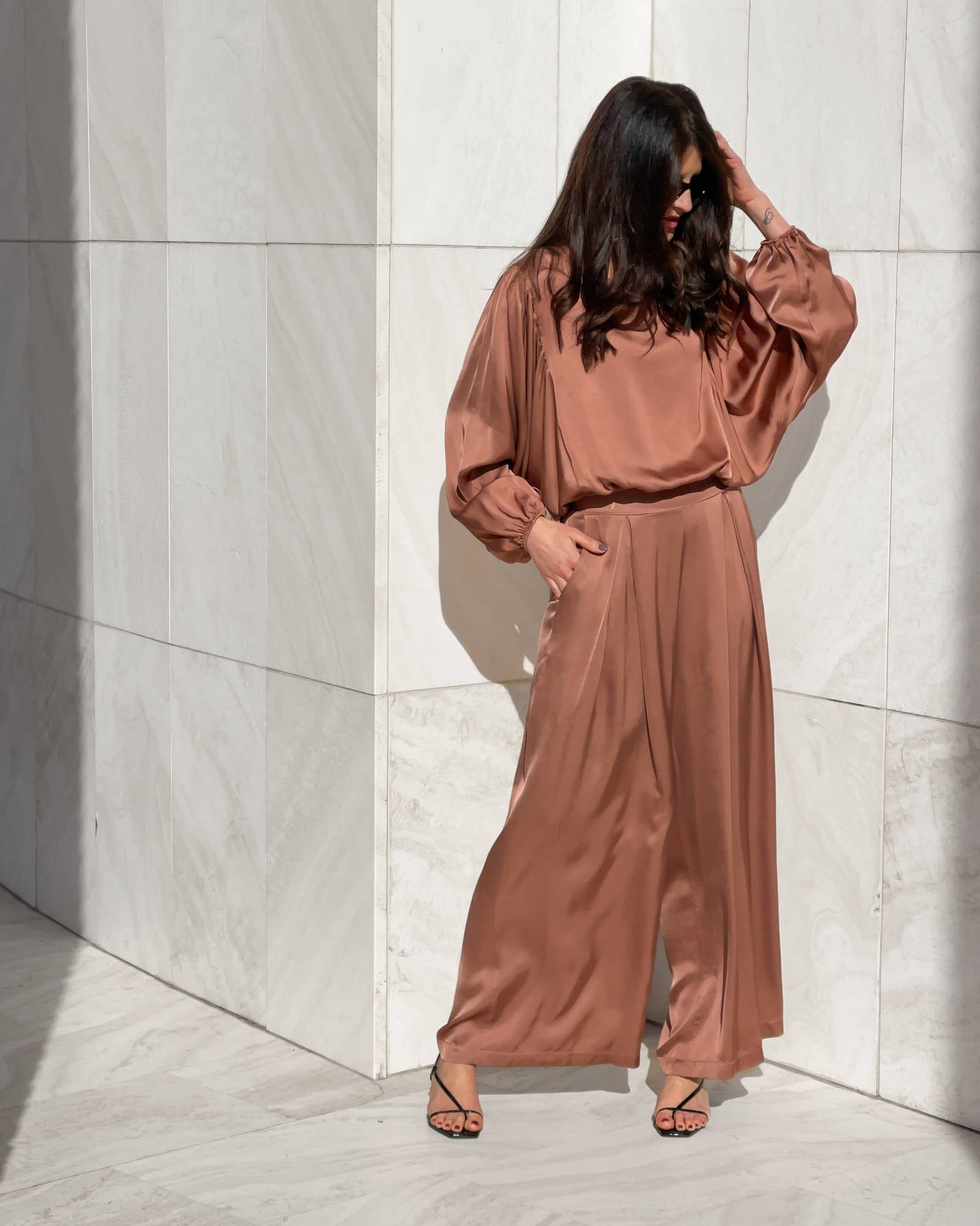 PANTALONE SATIN JADE' CASTAGNA