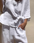 BLUSA PIPER FIOCCO IN LINO BIANCO