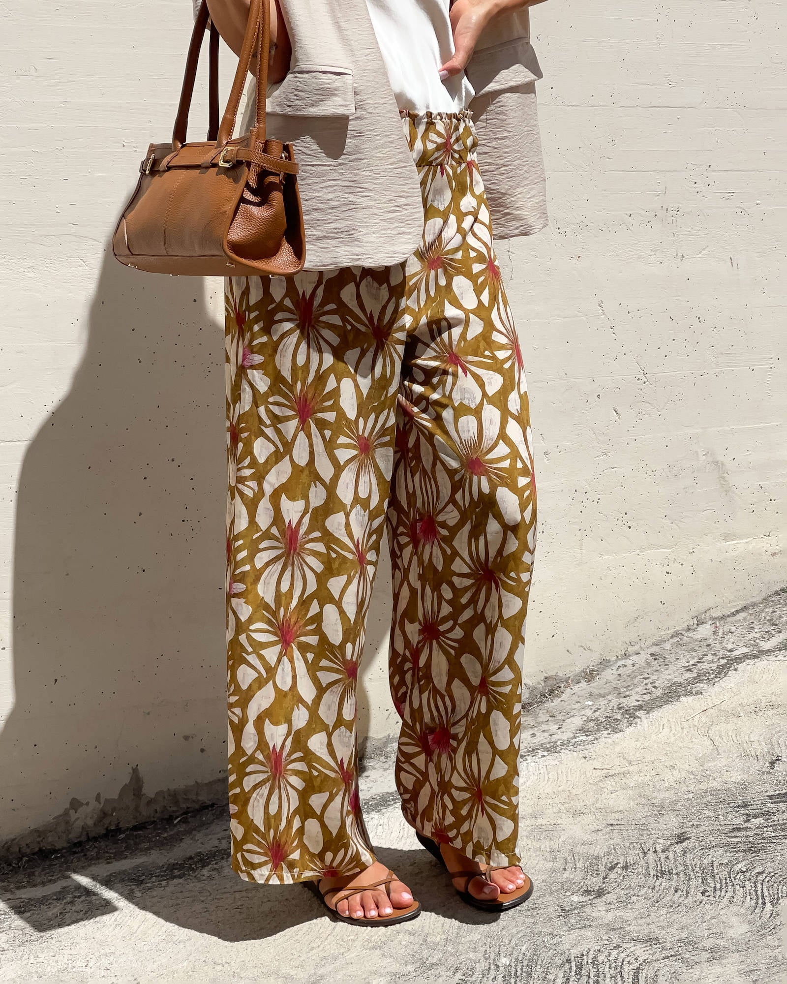 PANTALONE LEONA IN POPELINE DI VISCOSA OLIO