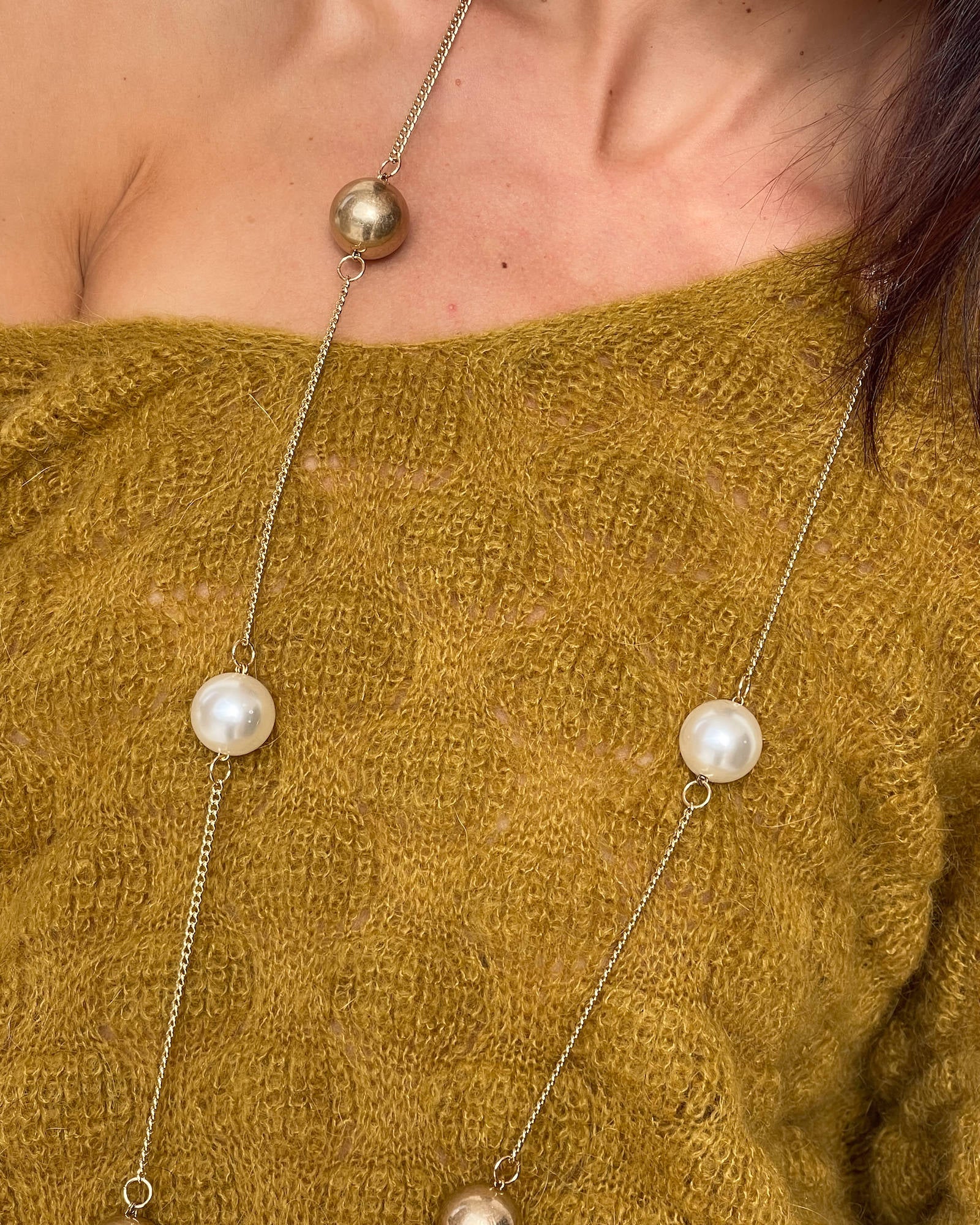 COLLANA LUNGA DREADFUL ORO E PERLE