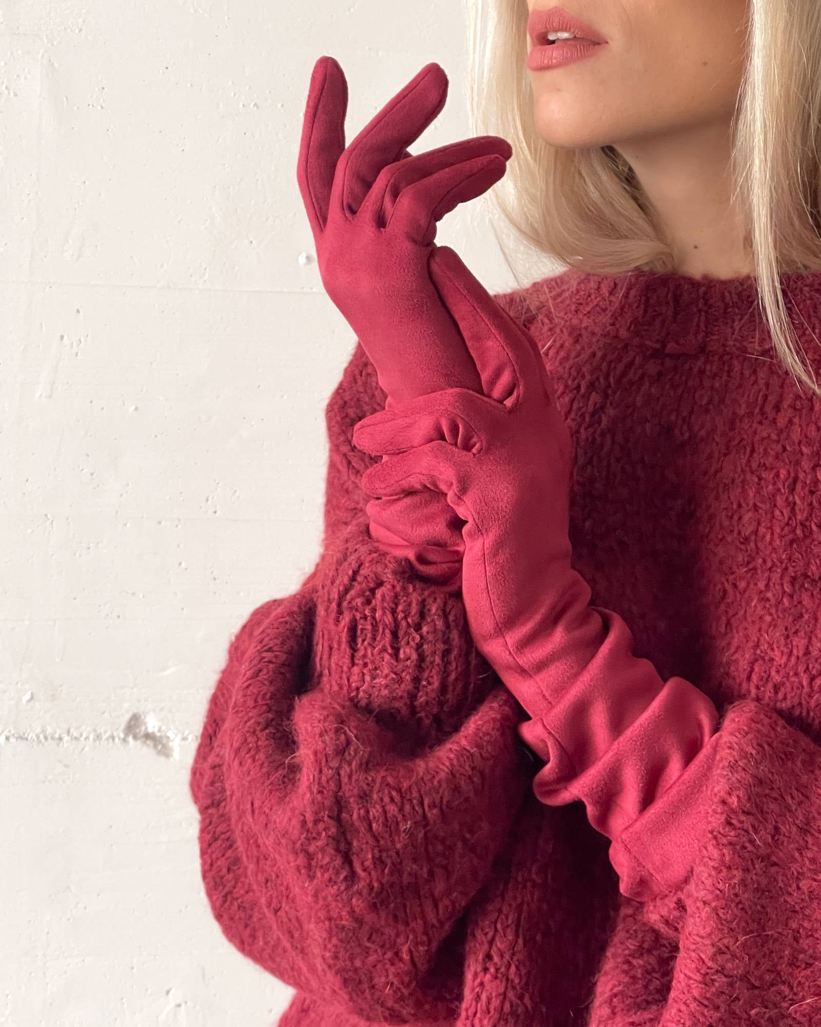 GUANTI LUNGHI VELOUR ROSSO