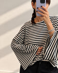 T-SHIRT MANICA AMPIA RIGA PANNA NERO