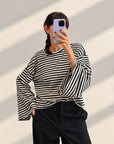 T-SHIRT MANICA AMPIA RIGA PANNA NERO