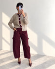 CARDIGAN MISTO LANA STARK BEIGE BORDEAUX