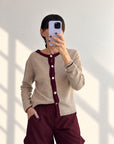 CARDIGAN MISTO LANA STARK BEIGE BORDEAUX