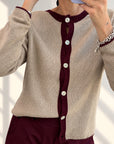 CARDIGAN MISTO LANA STARK BEIGE BORDEAUX