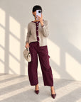 CARDIGAN MISTO LANA STARK BEIGE BORDEAUX