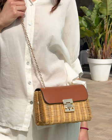 PIC NIC BAG RATTAN E CUOIO