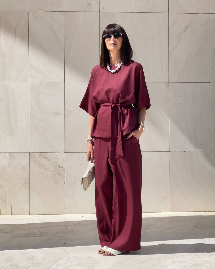 T-SHIRT CON CINTA DORIS BORDEAUX