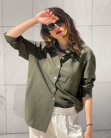 CAMICIA OVER LINO VISCOSA VERDE ARMY