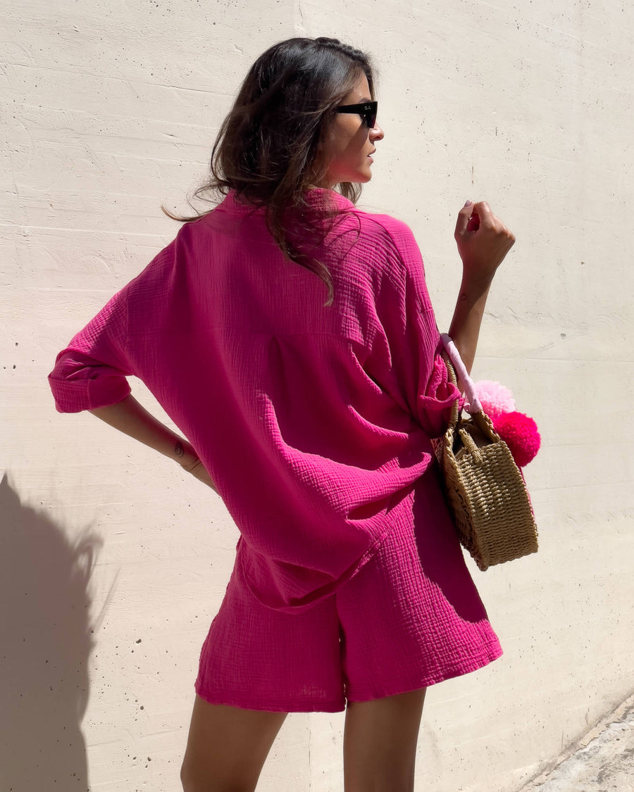 CAMICIA IBIZA IN GARZA DI COTONE FUCSIA
