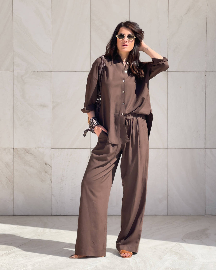 PANTALONE IN LINO VISCOSA  MISTRAL CHOCO