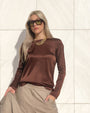 T-SHIRT SATIN NORA MANICA LUNGA CHOCO