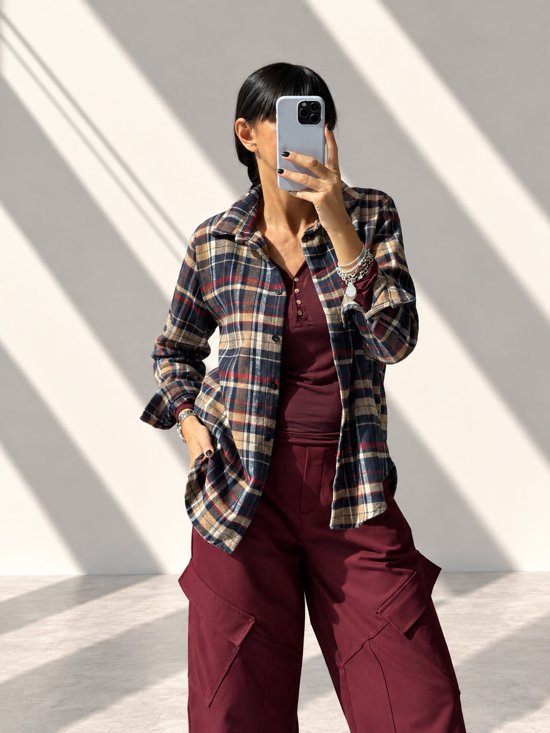 CAMICIA CHECK LORA CAMEL BLU