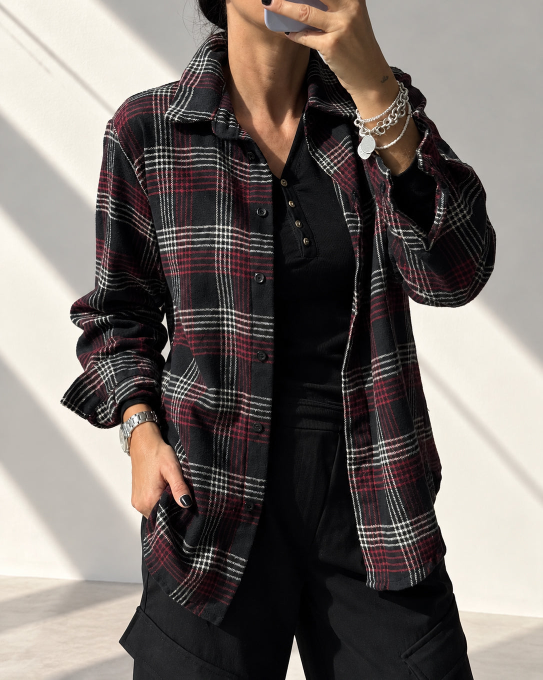 CAMICIA CHECK LORA NERO ROSSO