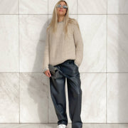 PANTALONE FAUX LEATHER GRIGIO