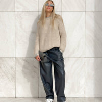 PANTALONE FAUX LEATHER GRIGIO