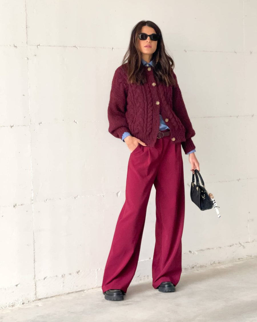 OVERSIZED DAMIAN TROUSERS CHERRY