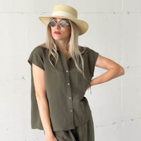 CAMICIA PSL LINO VISCOSA VERDE ARMY