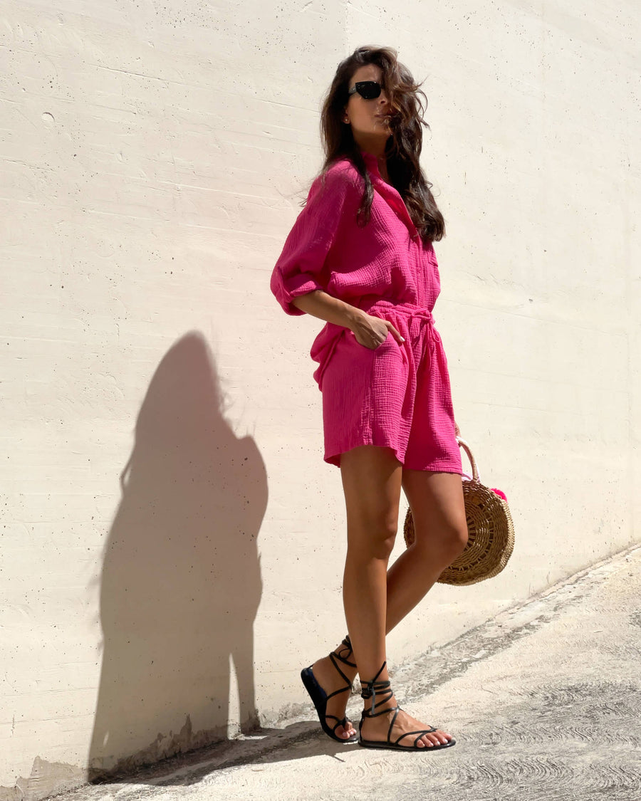 SHORT IBIZA IN GARZA DI COTONE FUCSIA