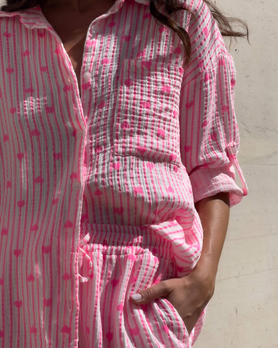 CAMICIA FORMENTERA IN GARZA DI COTONE CUORI FUCSIA