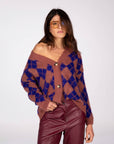 CARDIGAN ROMBI CARNABY CHOCO VIOLA