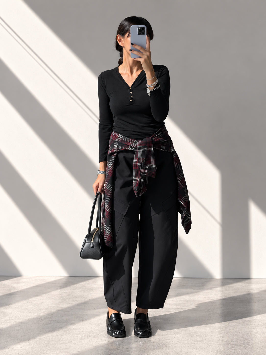 CAMICIA CHECK LORA NERO ROSSO
