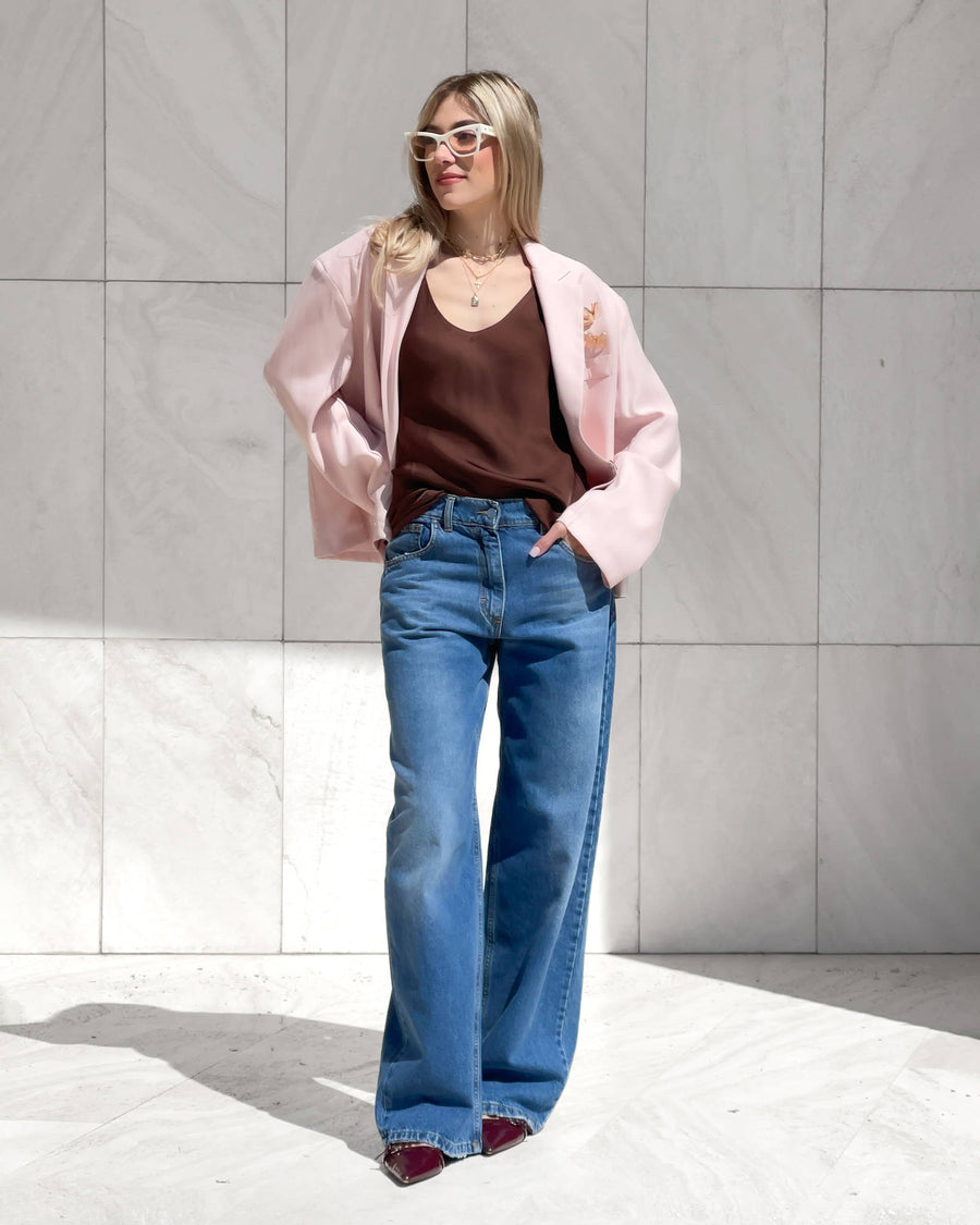 TOP NORA IN SATIN CHOCO